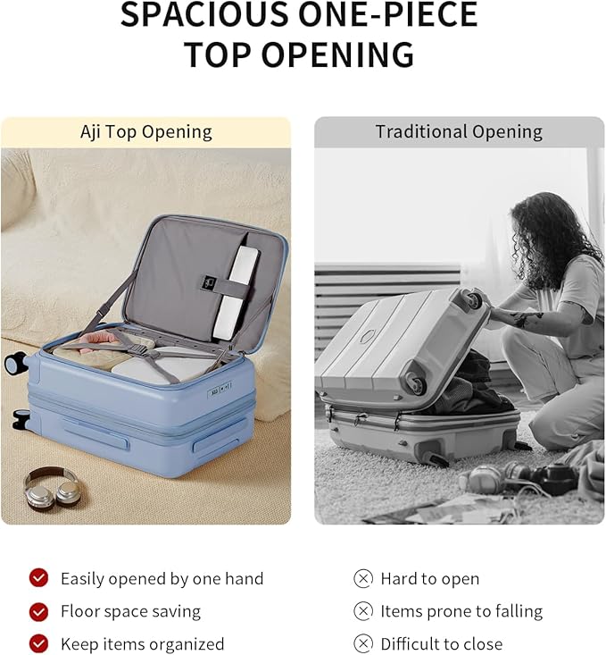 aji Expandable Top Open Carry On Luggage 22x14x9 Airline Approved, 20 Inch Hard - Image 4