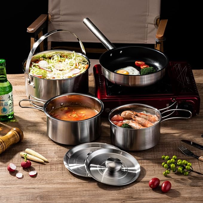 304 Stainless Steel Camping Cookware Set, Pots and Pans - Image 3
