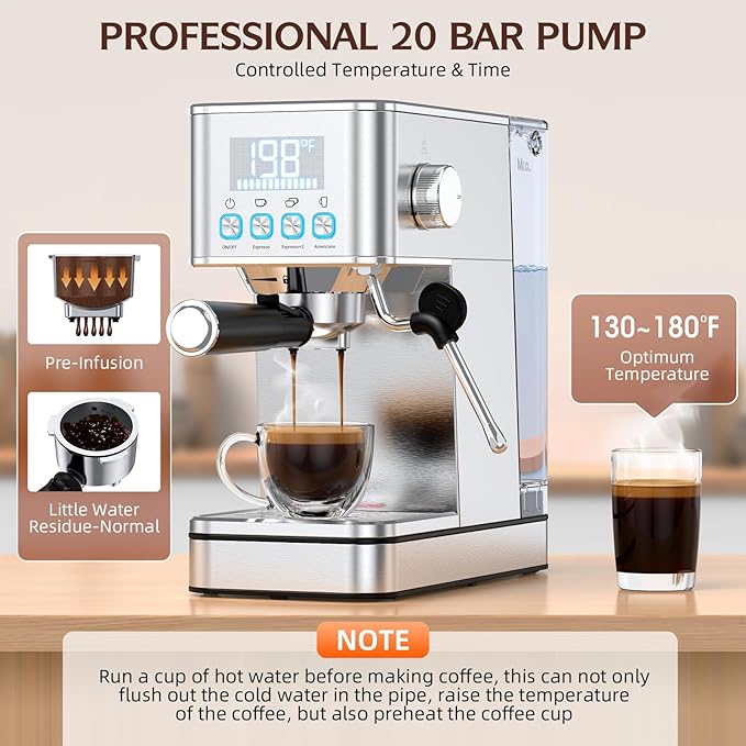 Espresso Machine 20 Bar, Stainless Compact Espresso Maker - Image 4