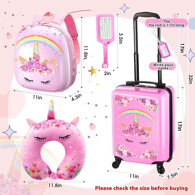 Sanwuta 4 Pcs Kids Luggage Set Kids Backpack Travel Rolling Suitcase - Image 2