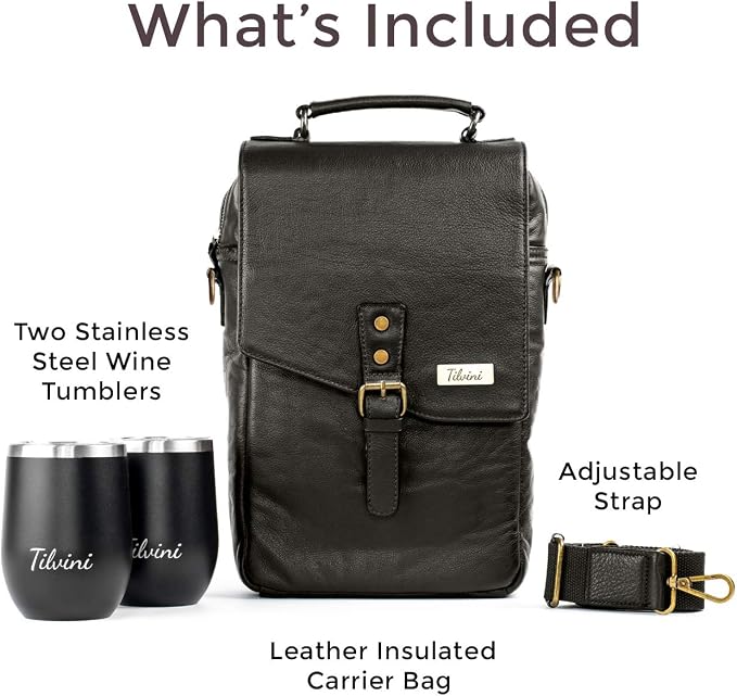 Leather Wine Bag & Wine Tumblers Set. Wine Gifts - Image 6