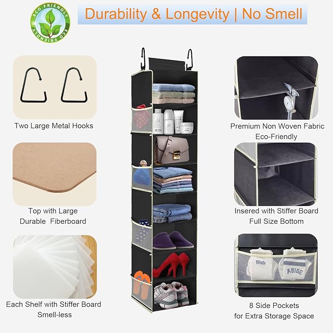 Large-Sized Hanging Shoe Organizer 8-Shelf, Hanging Closet Organizer - Image 5