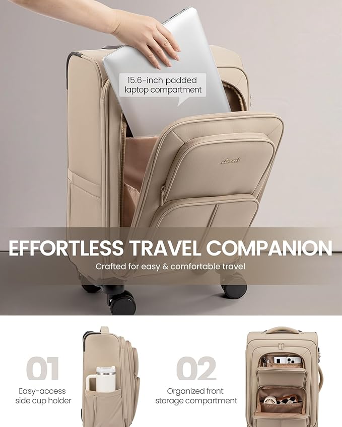LOVEVOOK Carry On Luggage 22x14x9 Airline Approved, 22 Inch Softside Suitcases - Image 5
