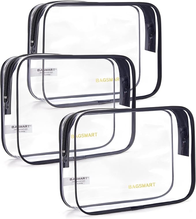 BAGSMART Clear Toiletry Bag, 3 Packs TSA Approved Water resistant Quart Size by BAGSMART