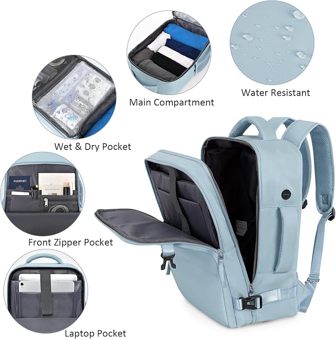 Travel Backpack for Women Men, Travel Laptop Backpack w/USB Charging Port - Image 4
