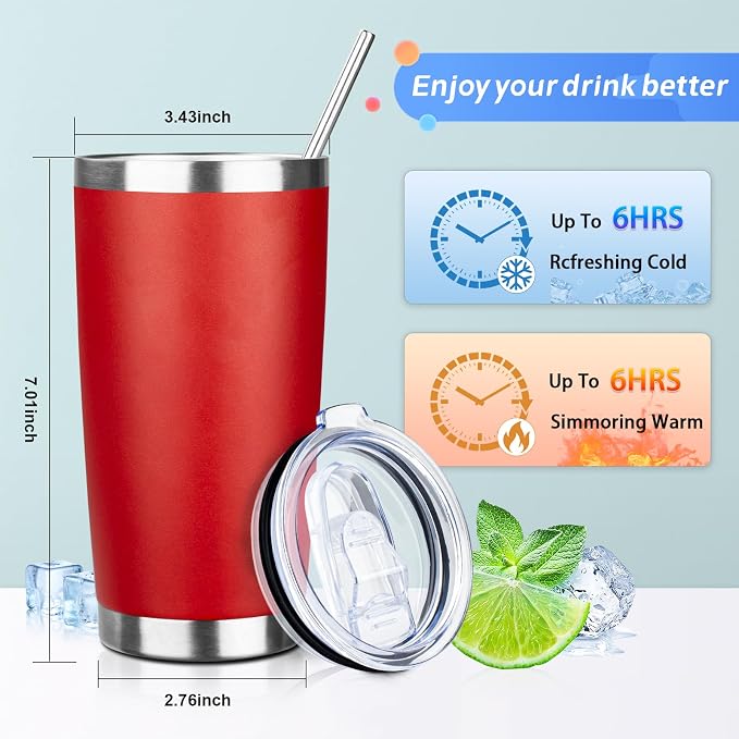 20oz Tumbler with Straw and Brush, Stainless Steel Vacuum Insulated tumbler - Image 2