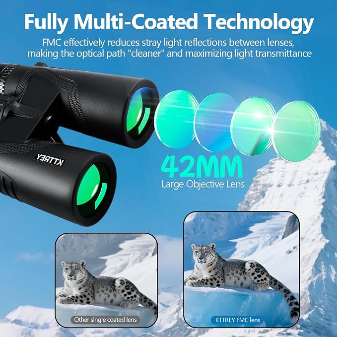 10x42 High Powered Binoculars for Adults, Kttrey Compact Waterproof Binoculars - Image 3