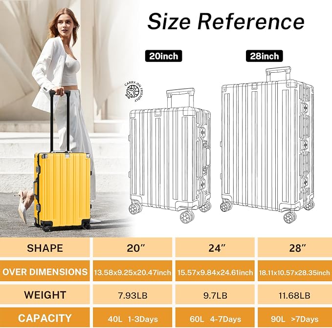 Krute Carry On Luggage 20 inch Aluminum Frame Suitcase - Image 3