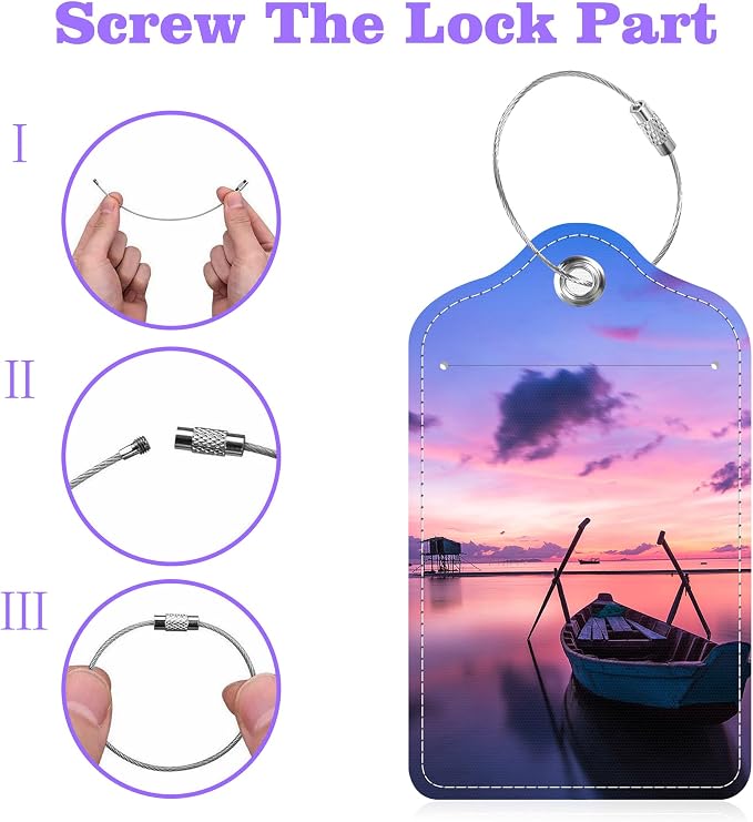 Set of 2 Luggage Tags Sea and Boat at Sunset Leather Suitcases Tag - Image 4