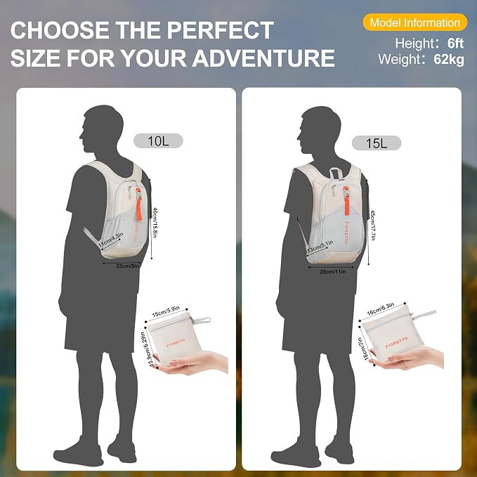 FIORETTO 15L Hiking Backpack for Women Men Mini Packable Backpack Lightweight - Image 5