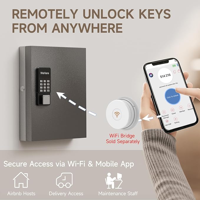 WeHere 32 Key Lock Box Wall Mount, Smart Key Cabinet - Image 5