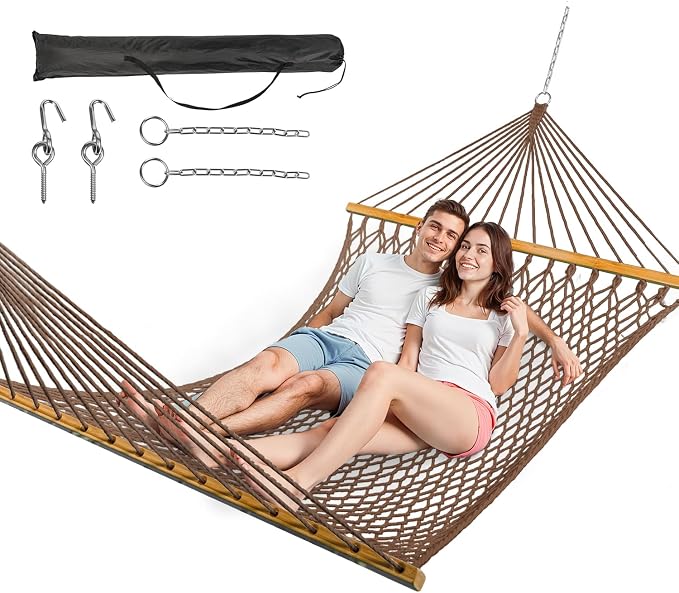 Double Hammock for 2 Person, Handwoven Cotton Rope Hammock by ANAGOO