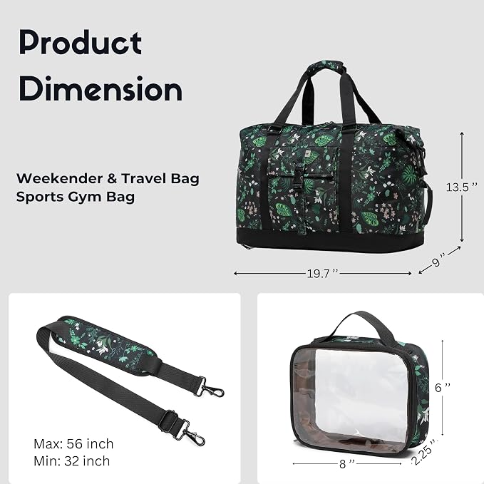 SUNNY BIRD Duffel with Utility Pouch, 40L Weekender Overnight Bag with Shoe - Image 7