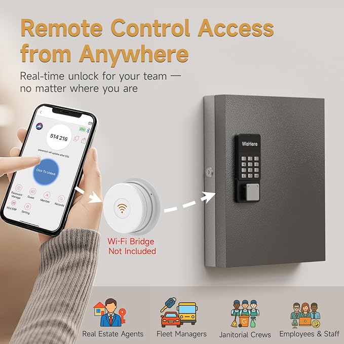 32 Key Lock Box Wall Mount, Smart Key Cabinet One Time Password/APP - Image 4