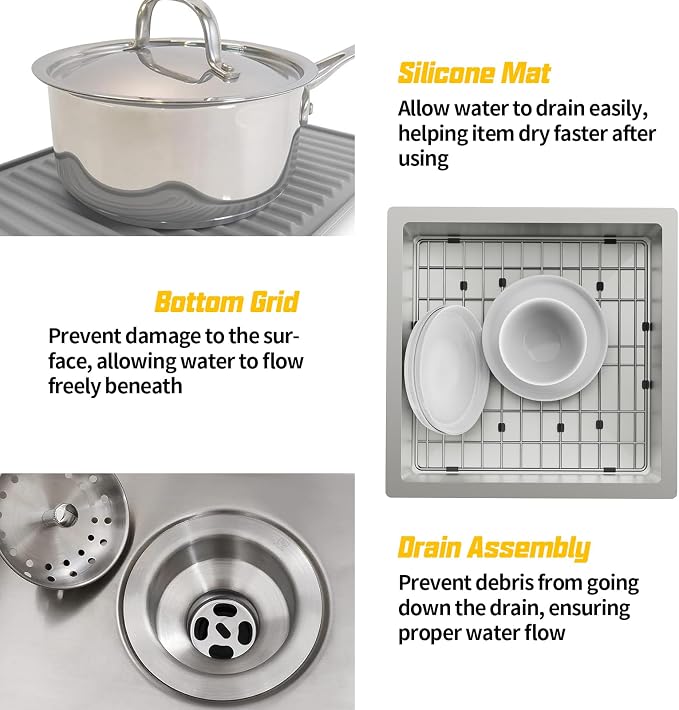 Small Kitchen Sink, 18x18 In Bar Sink Stainless Steel Undermount Small Kitchen - Image 7