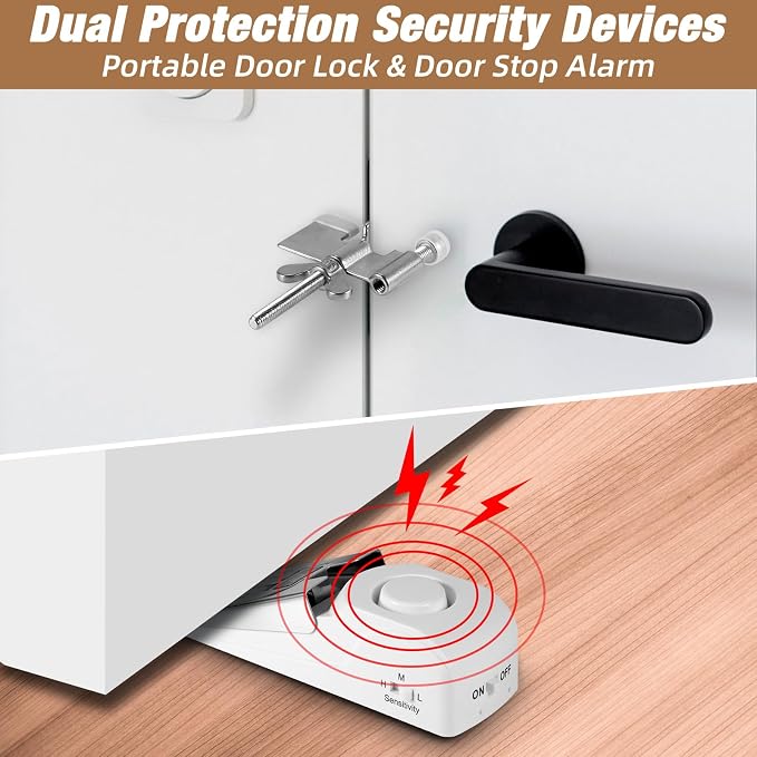 2 Pack 120dB Travel Door Stopper Alarm & Portable Door Lock, 3-Level - Image 2