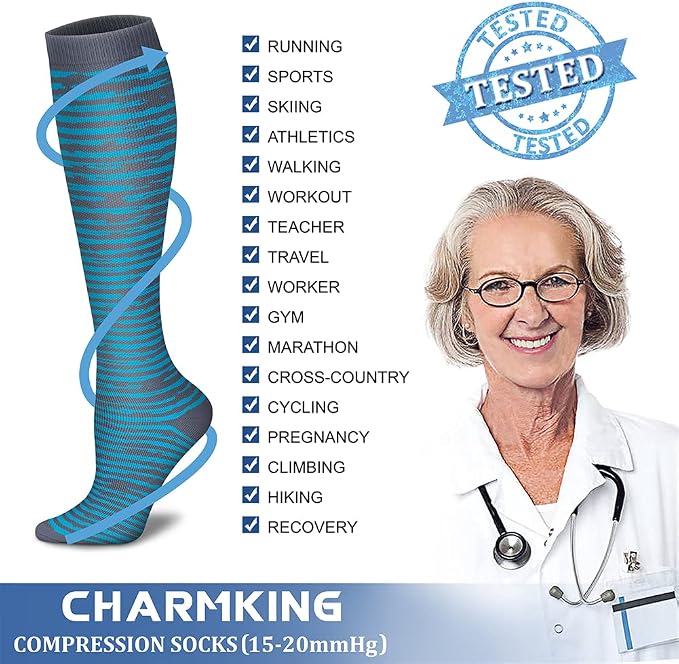 CHARMKING Compression Socks for Women & Men Circulation 15-20 mmHg is Best - Image 5