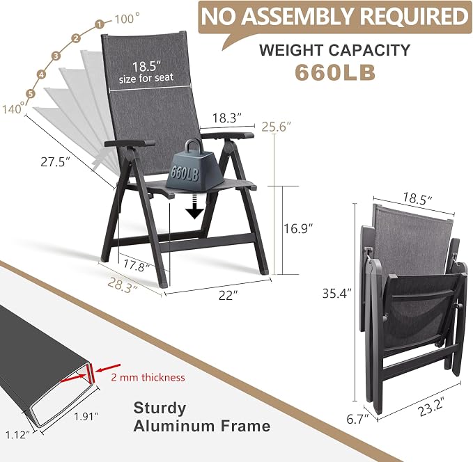 Folding Chair, Indoor & Outdoor Balcony, Patio Porch, Garden Lawn, - Image 2