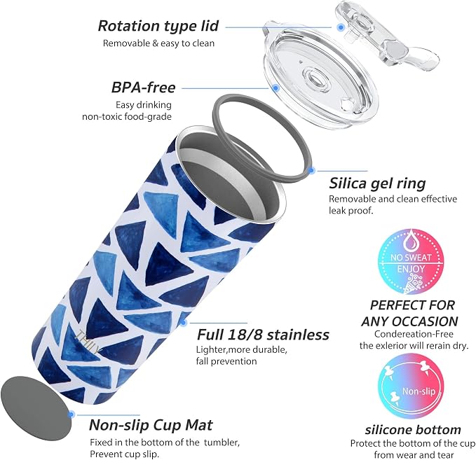 THILY Tumbler Stainless Steel Coffee Cup 26 oz Triple-Insulated Travel Mug - Image 4