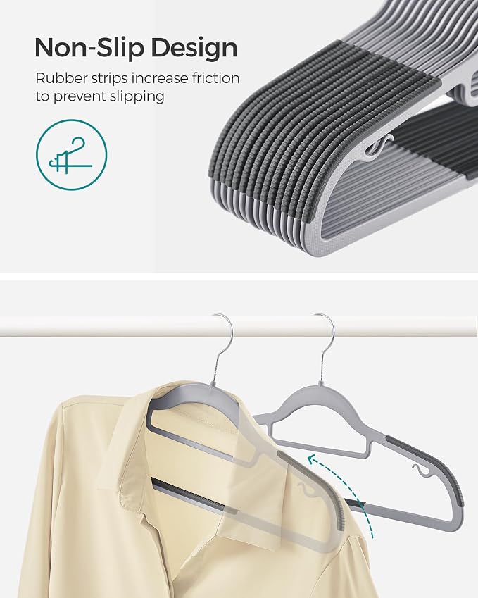 SONGMICS Pack of 60 Coat Hangers, Space-Saving Plastic Clothes Hangers - Image 3