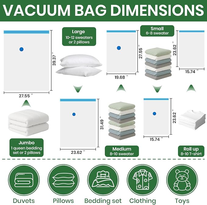 Vacuum Storage Bags, Comforters, Pillows-6 Jumbo+6 Large+6 Medium+6 Small+6 - Image 5