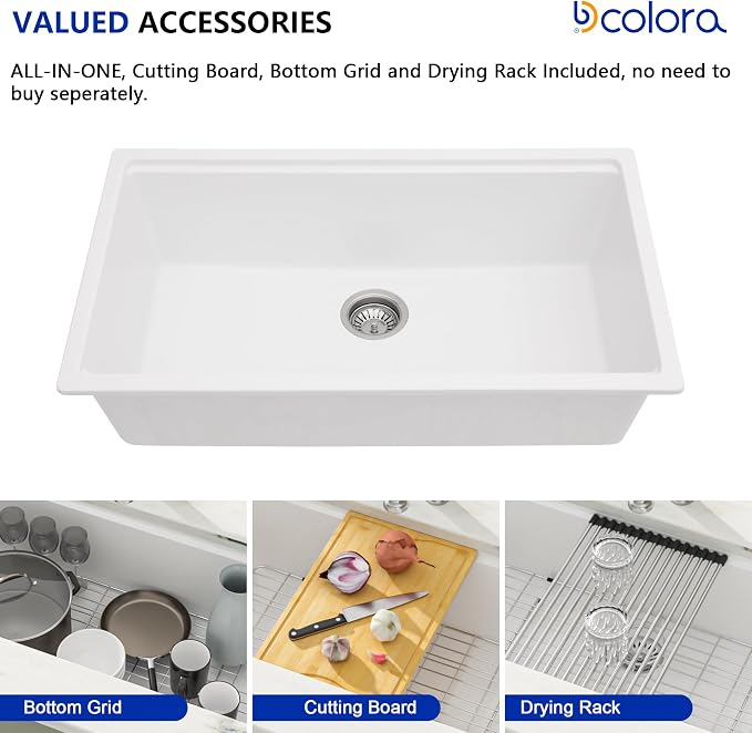 Dcolora 30 Inch White Kitchen Sink Granite Composite Workstation Undermount - Image 5