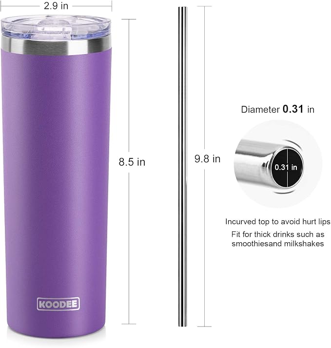 koodee 20 oz Skinny Tumbler Stainless Steel Double Wall Insulated Water Tumbler - Image 6