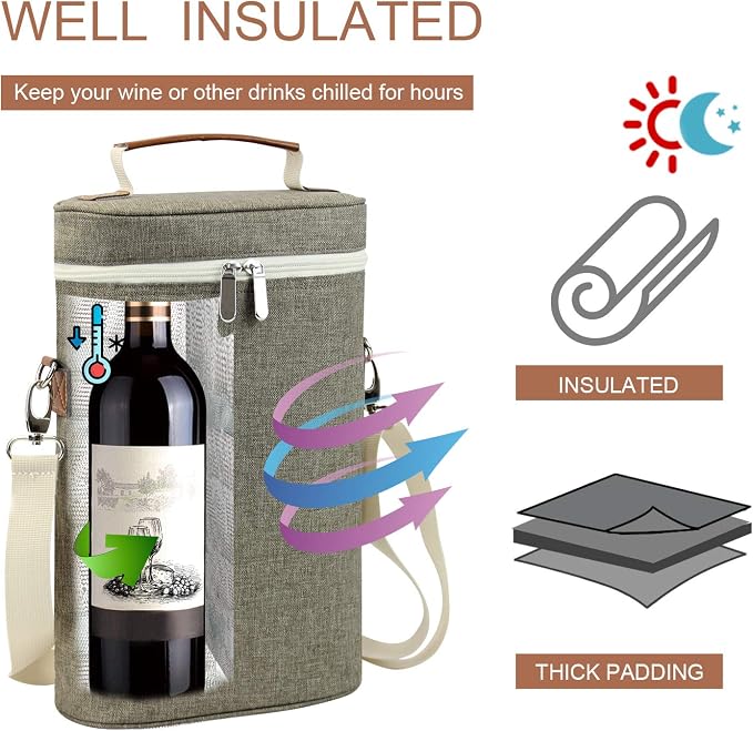 ZORMY 2 Bottle Insulated Wine Carrier Bag - Image 2