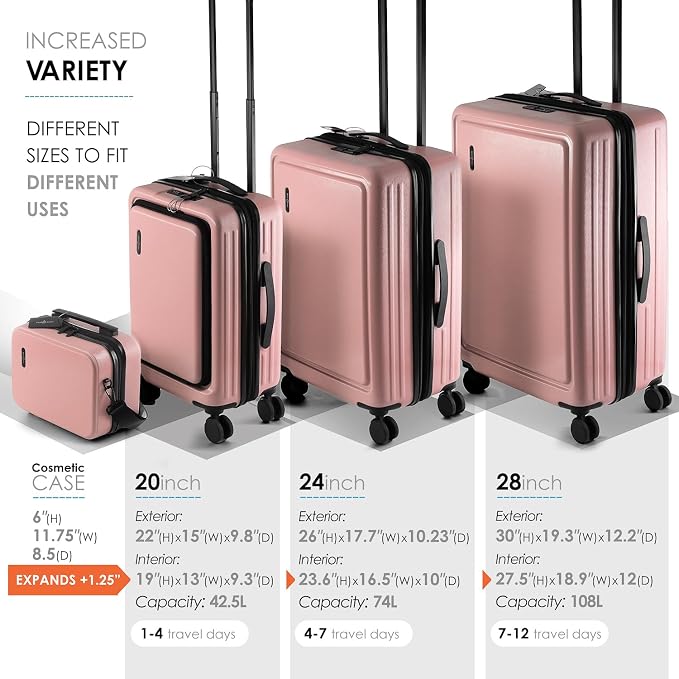 Hard Shell Luggage Sets with Spinner Wheels 4 Piece, Expandable Large Suitcases - Image 4