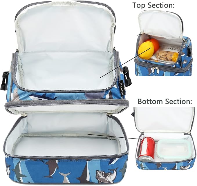 FlowFly Kids Double Decker Cooler Insulated Lunch Bag Large Tote - Image 5