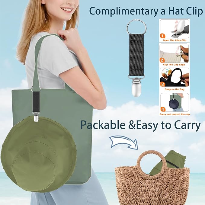 vidsel Womens Sun Hats Wide Brim Reversible Bucket Cotton Hat Packable Summer - Image 3