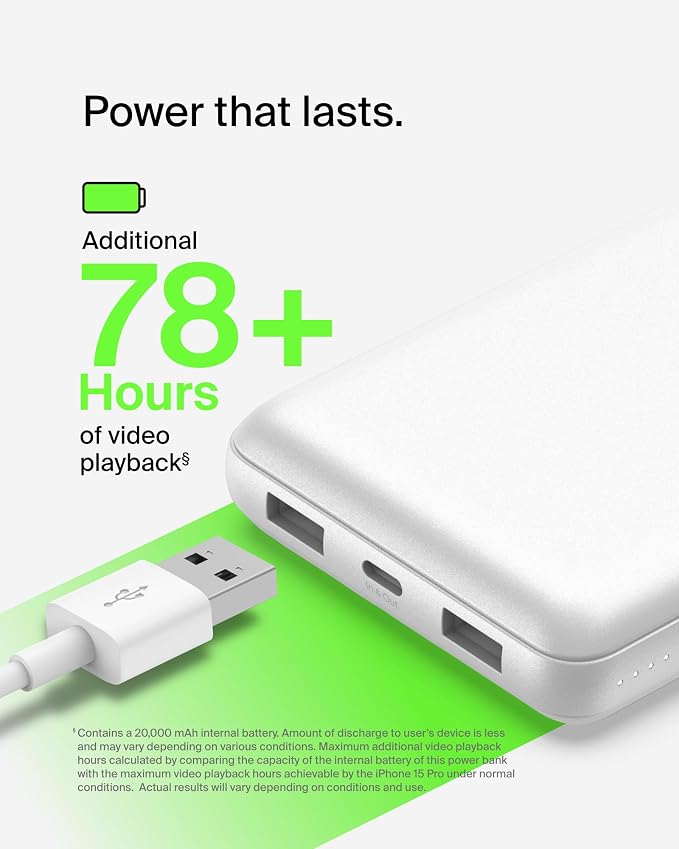 Belkin Portable Charger, USB C Power Bank 20000 mAh w/ 1xUSB-C Port & 2xUSB-A - Image 6