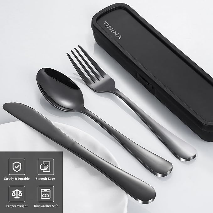 Travel Utensils with Case, 4-Piece Stainless Steel Portable Cutlery Set - Image 2