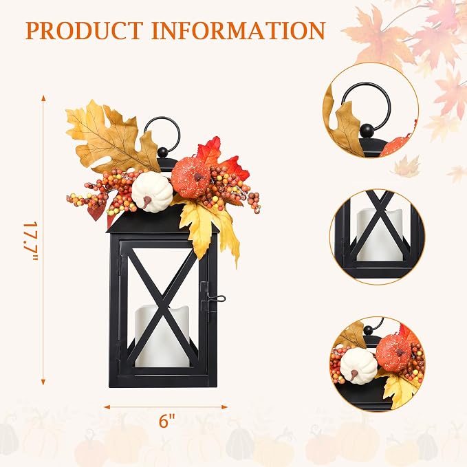 Fall Decor Lantern for Home, Large Decorative Lanterns Outdoor Waterproof 12" - Image 5