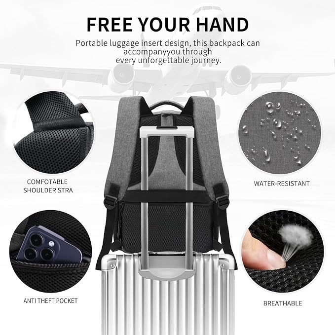 Grey Backpack for Men Women, School Backpack for Boys Girls Teens, Backpacks - Image 5