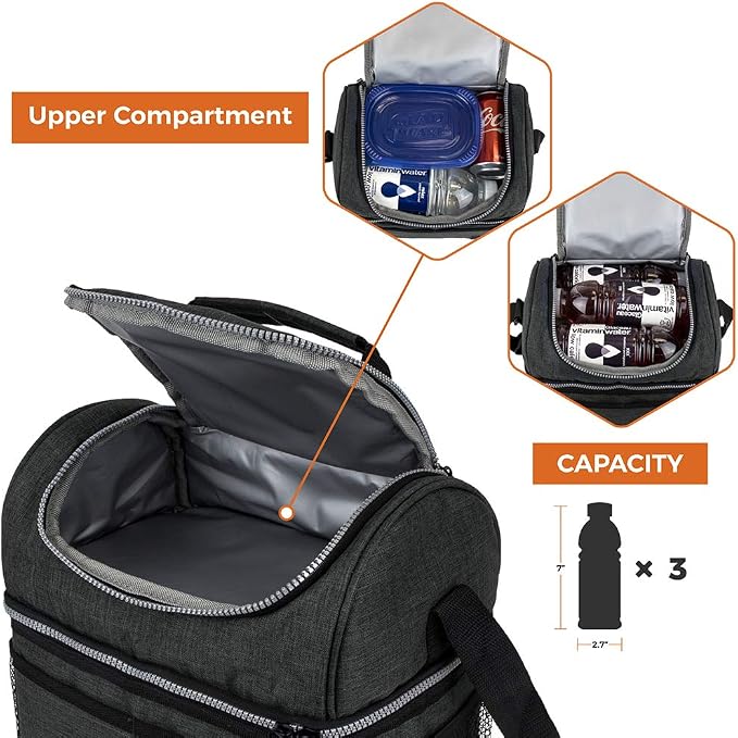 OPUX Lunch Box For Men Women, Insulated Large Double Decker Lunch Bag, Charcoal - Image 8