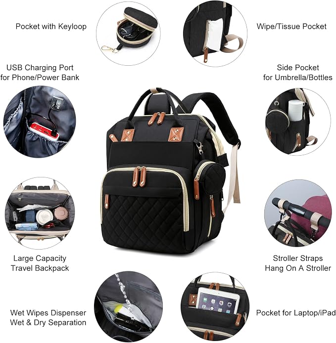 Diaper Bag with Changing Station, Waterproof 3 in 1 Baby Diaper Backpack with - Image 4