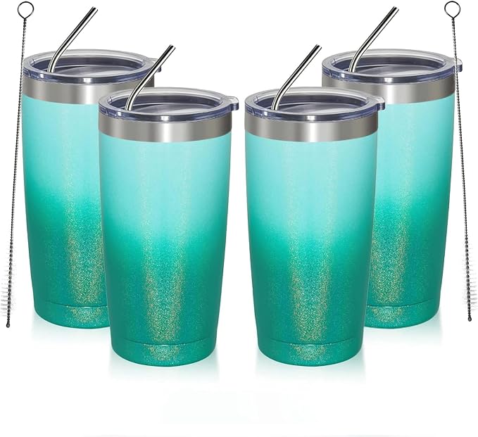 MEWAY 20oz Tumbler 4 Pack Double Wall Vacuum Insulated Travel Glitter Mug Bulk by MEWAY