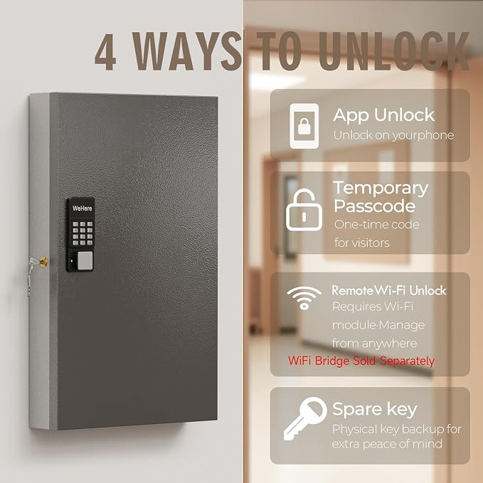 WeHere 96 Key Lock Box Wall Mount, Smart Security Storage Lockbox, Key Cabinet - Image 4