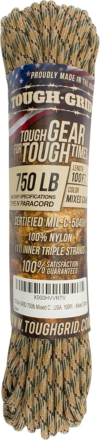 TOUGH-GRID 750 Paracord Rope Nylon Parachute Cord, Made in USA Survival Kit - Image 4