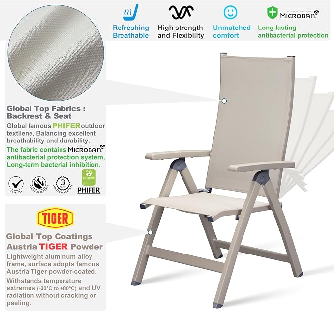 Adjustable Folding Chair, Indoor Bedroom, Outdoor Balcony, Lawn Yard Beach - Image 3