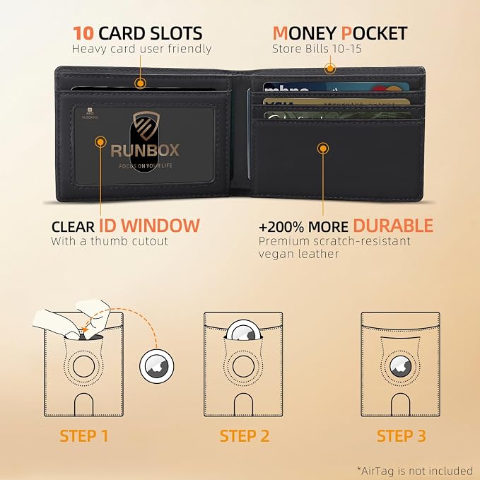 RUNBOX AirTag-Wallet-Mens-Slim-RFID Blocking Wallets Leather - Image 3