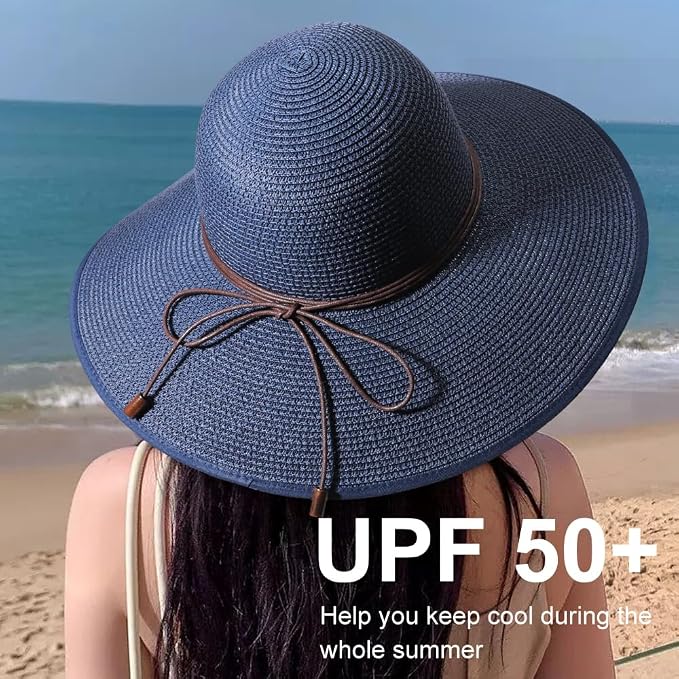 DRESHOW Beach Hats for Women Big Straw Wide Brim Summer Hat Floppy Foldable - Image 3