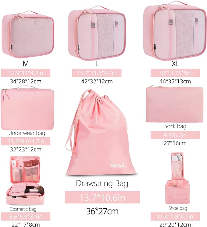 BAGAIL 8 Set Packing Cubes Luggage Packing Organizers - Image 2