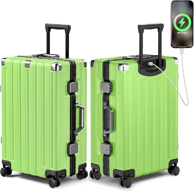 Krute Checked Aluminum Frame Suitcase 24 Inch Zipperless Luggages Hardside PC by Krute