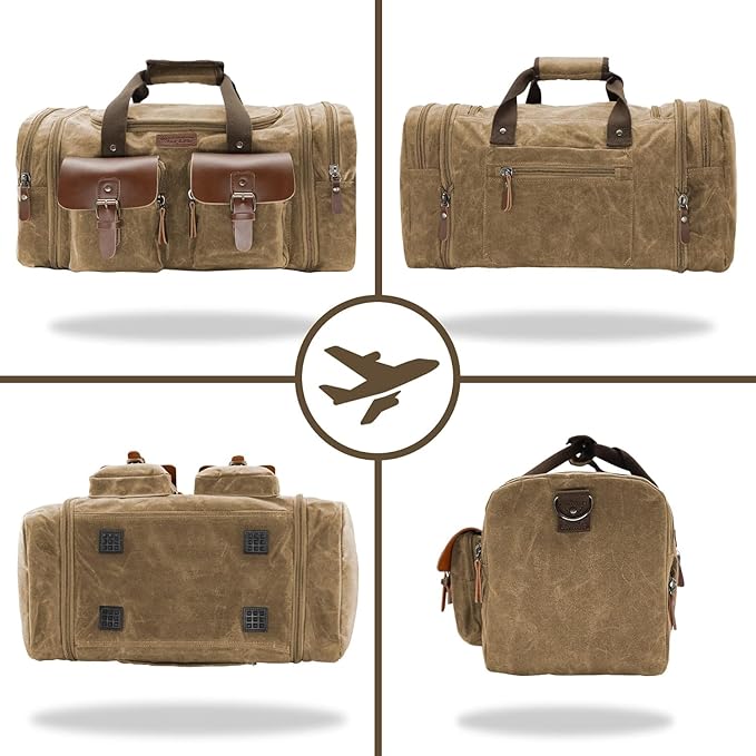 Wildroad Waxed Canvas Duffle Bag - 60L Waterproof Weekender Overnight Travel Bag - Image 6