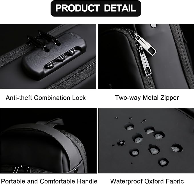 Sling Bag for Men Anti-theft USB Crossbody Shoulder Backpack Purse Waterproof - Image 3