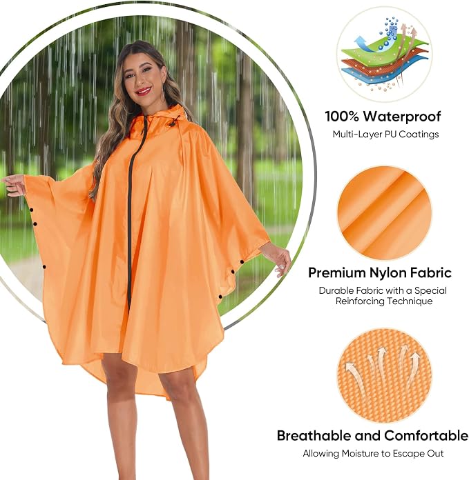 PTEROMY Hooded Rain Poncho for Adult - Image 4