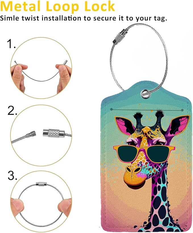 Funny Gunglasses Giraffe Luggage Tag Personalized Luggage Tags - Image 3