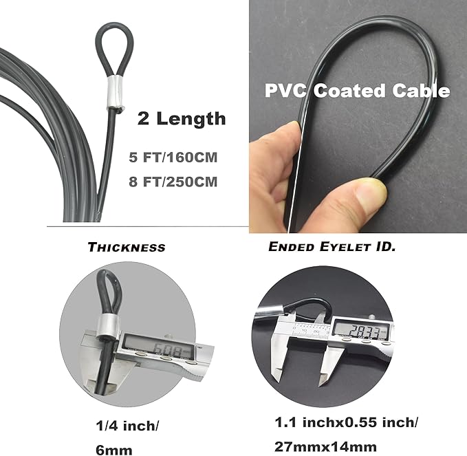 5FT 6mm Stainless Steel Security Cable Lock, Braided Steel Vinyl Coated Safety - Image 2